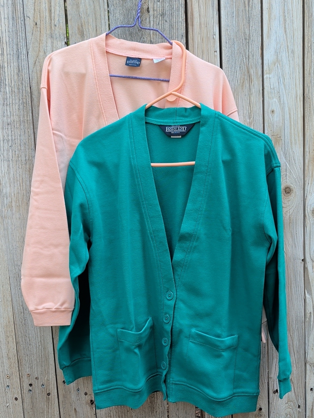 Lands' End Teal and Peach Open-Front Cardigans